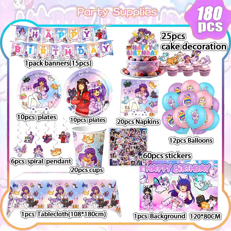Aphmau Birthday Party Decorations Set - Balloons, Banners, Stickers & More