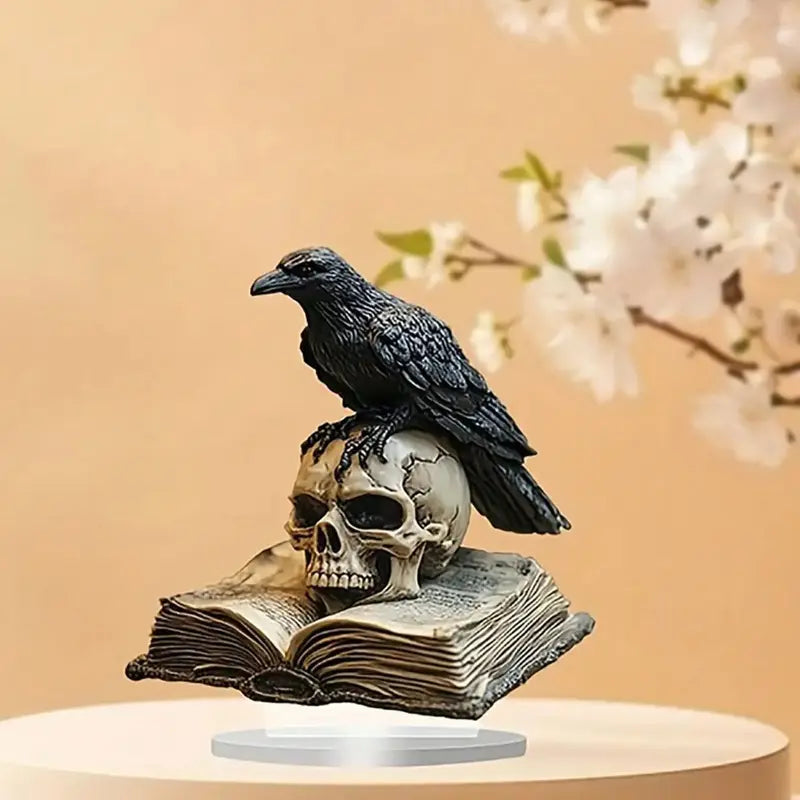 Gothic Crow Skull Acrylic Desktop Decoration Halloween Gift Home Office Decor