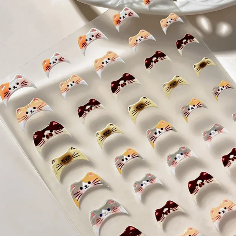 Cute Japanese Style 5D Cat Nail Stickers Kawaii Cartoon Kitten Pattern for DIY Manicure