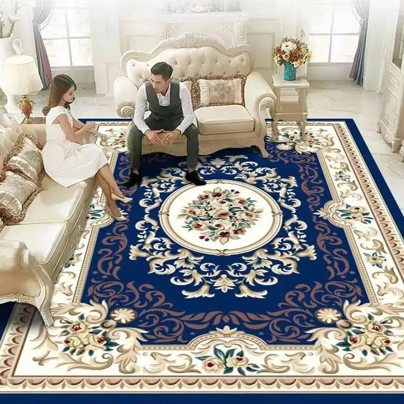European Retro Style Area Rug for Living Room & Bedroom - Large Non-Slip Floor Mat