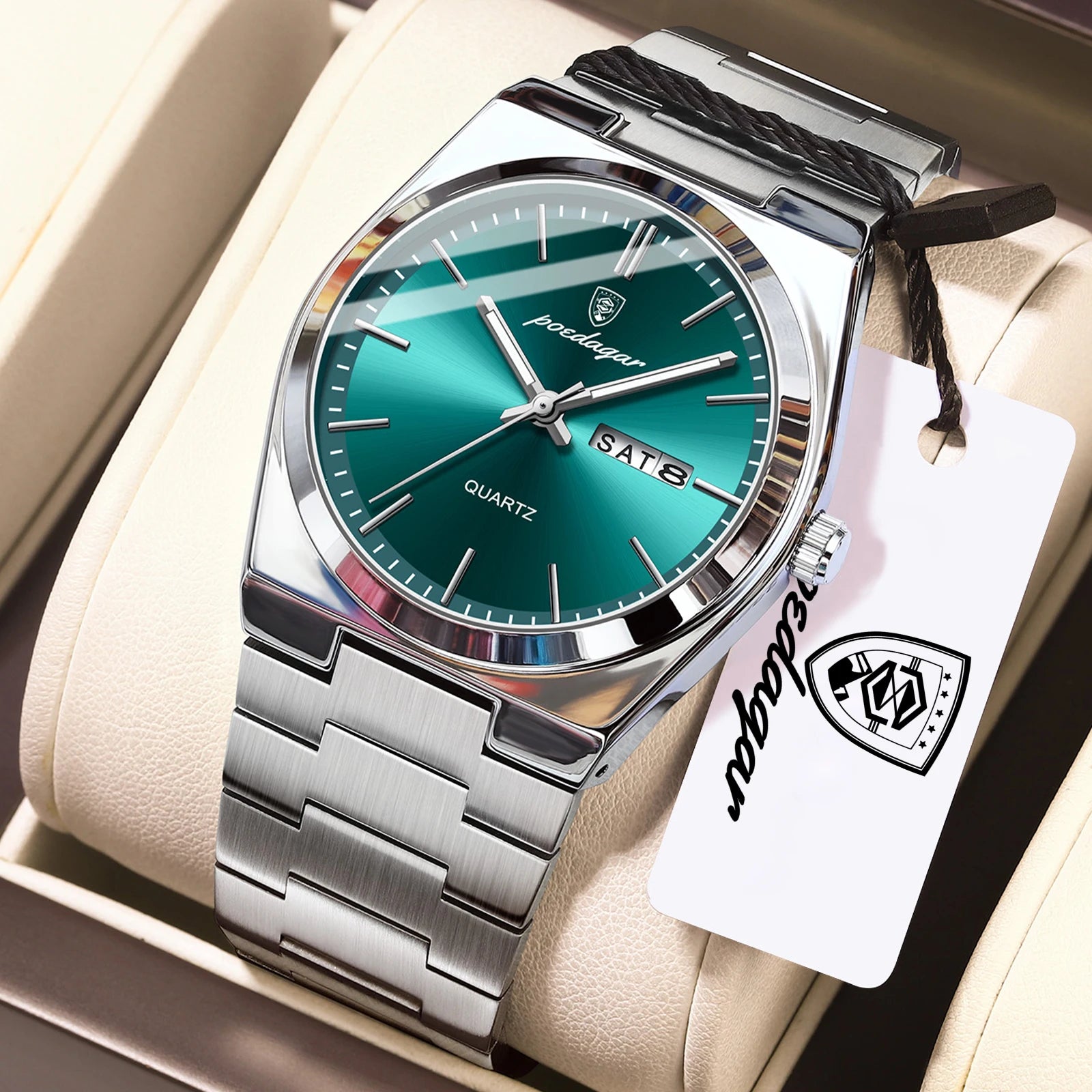 Men's Business Watch Stainless Steel Waterproof Luminous Quartz Wristwatch with Date