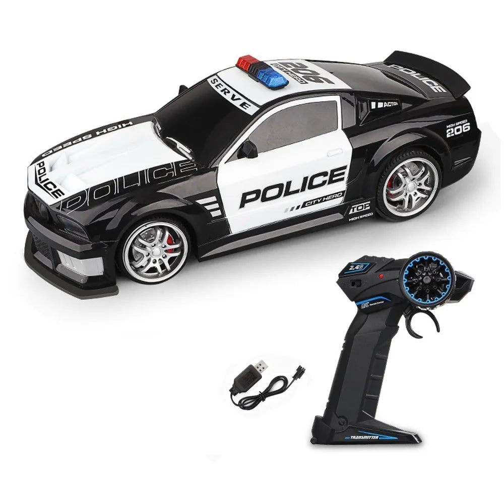 1/12 Scale Remote Control Police Car with Lights - Fast Drift Vehicle for Kids