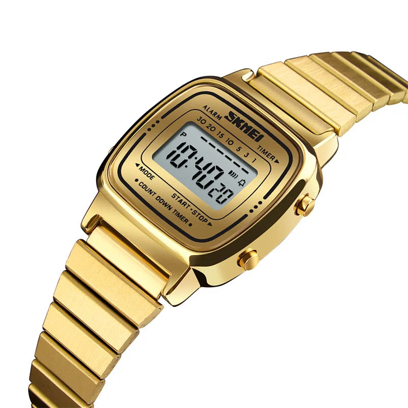 Women Digital Sport Watch Waterproof Stainless Steel Band Casual Luxury Wristwatch