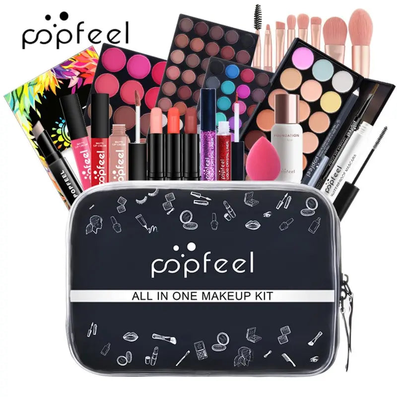 All-in-One Makeup Kit with 3 Sets for Full Face Looks - Beginner Friendly, Travel Ready