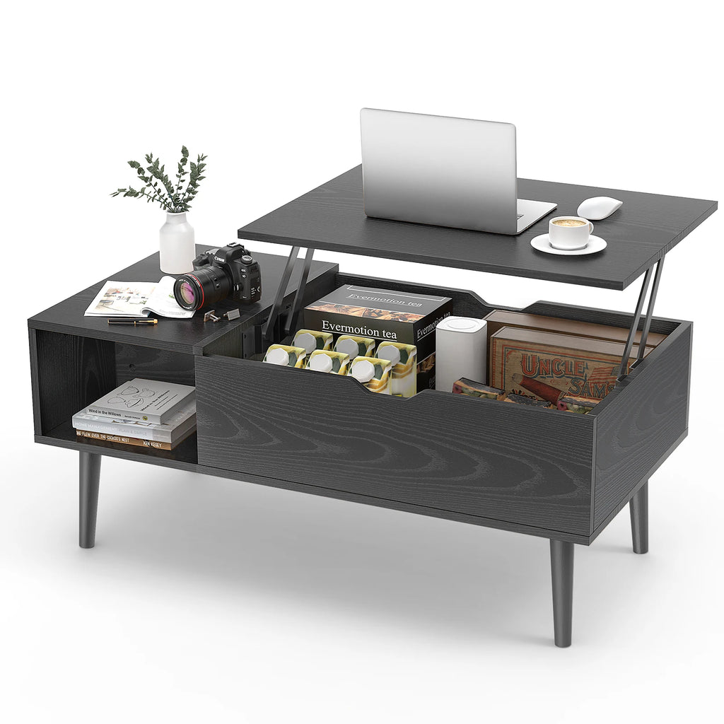 Lift Top Coffee Table with Storage Shelf - Modern Wood Design, Adjustable Height, 39x20 Inches