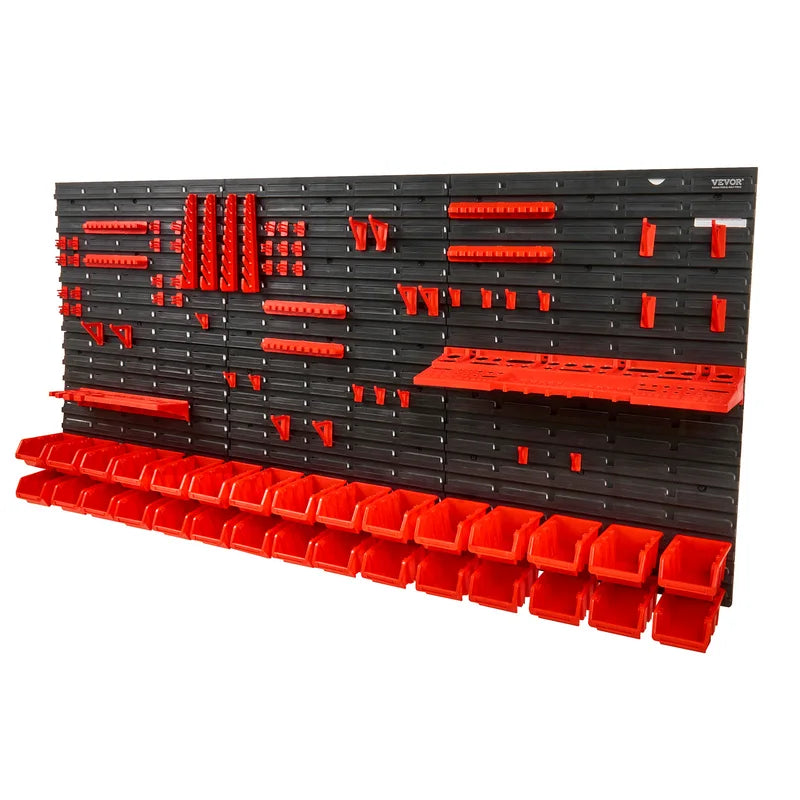 Wall Mounted Storage Bins Organizer for Garage and Workshop - Multi-Size, Durable Plastic Shelves with Hooks