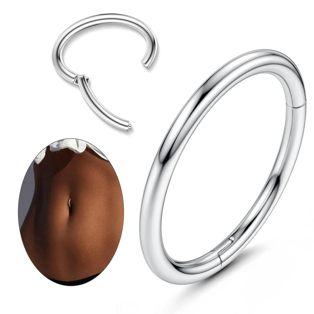 14G Stainless Steel Belly Button Ring with Clicker Hoop - Navel Piercing Jewelry