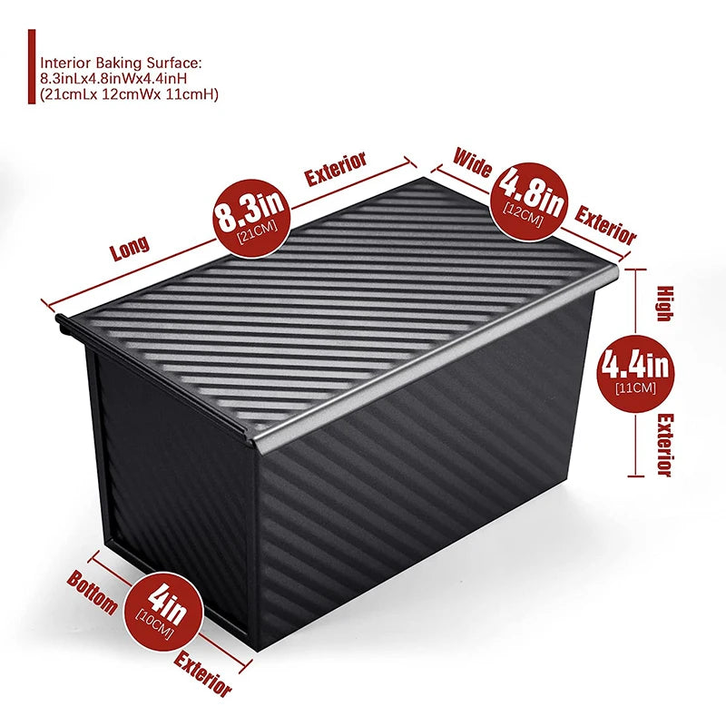 Non-Stick Pullman Loaf Pan with Lid - Carbon Steel Bread Mold, 1 lb Capacity