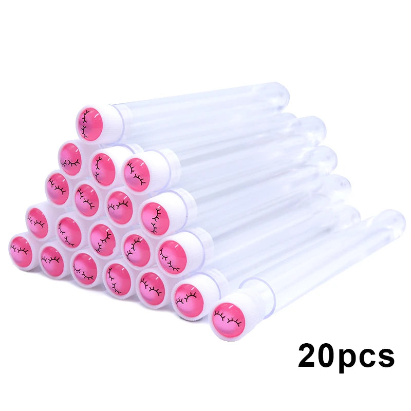 20 Pack Reusable Eyelash Brush Tubes with Sparkling Lash Spoolies and Dust-Proof Flask Case