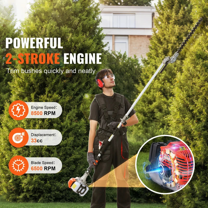 Gas Hedge Trimmer 6-in-1 Multi-Function Power Tool for Garden Maintenance
