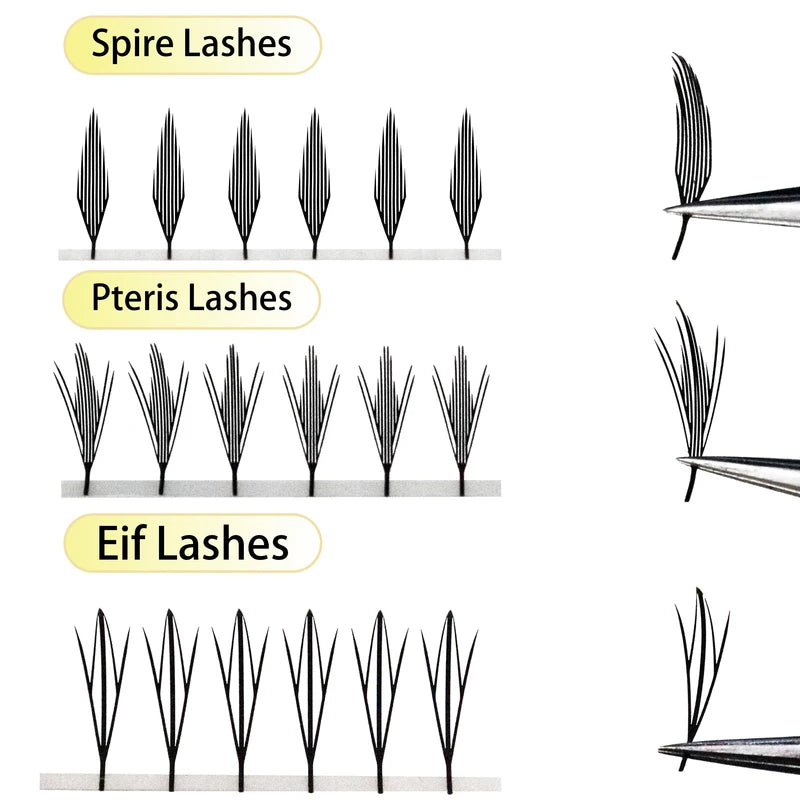 False Eyelash Fans - Feather Shape, C/D Curl, Premade Tower Lashes for Makeup