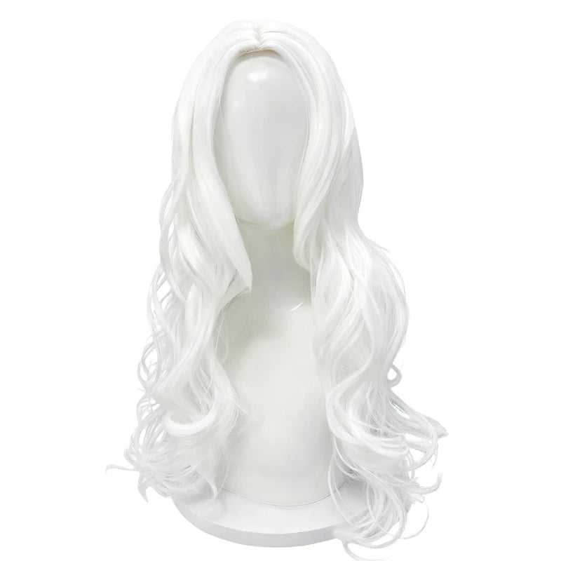 White Long Loose Wave Synthetic Wig with Middle Part for Cosplay & Daily Wear