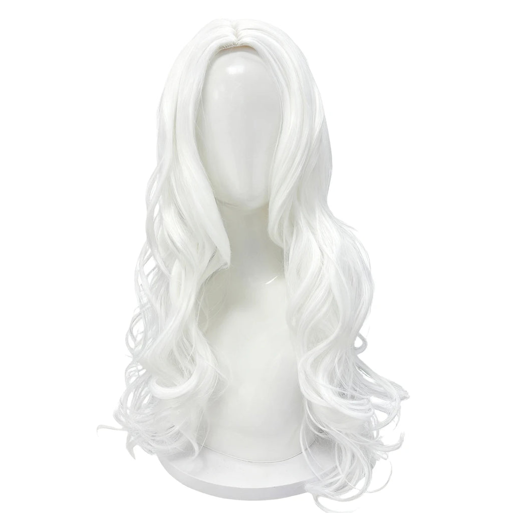 White Long Loose Wave Synthetic Wig with Middle Part for Cosplay & Daily Wear