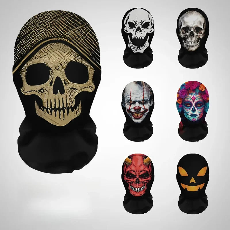 Halloween Skeleton Mask Elastic Mesh Hood Scary Party Cosplay Prop Breathable Face Cover