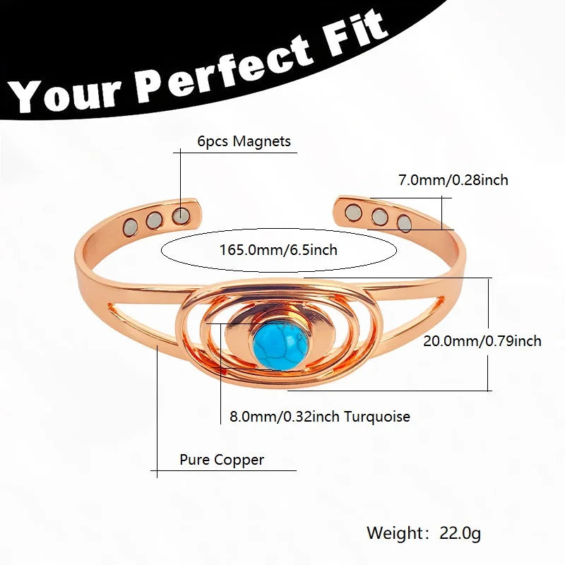 Adjustable Copper Magnetic Bracelet for Women with Turquoise Inlay - Gift Jewelry