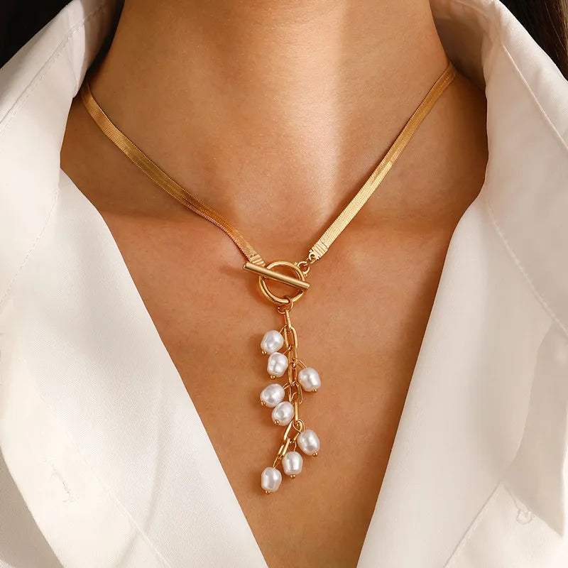 Pearl Tassel Snake Bone Necklace for Women - Personalized Party Jewelry