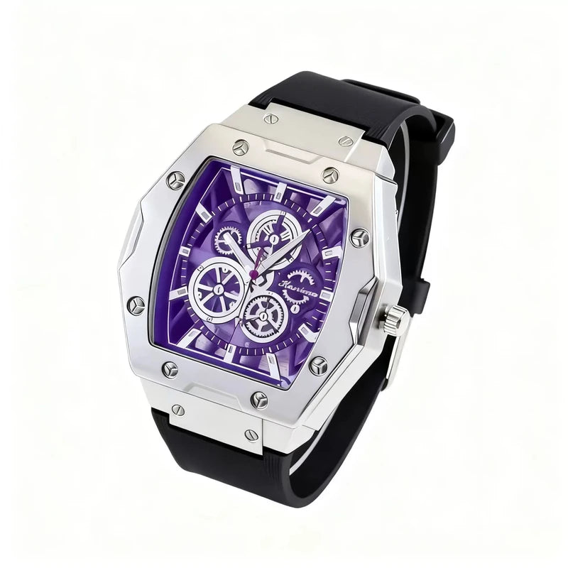 Luxury Men's Skeleton Faux Mechanical Watch Silicone Quartz Sport Watch