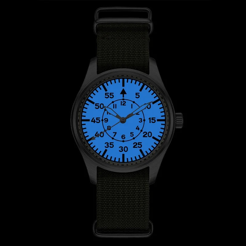 Men's Vintage Pilot Quartz Watch 40mm Stainless Steel Waterproof Sapphire Crystal
