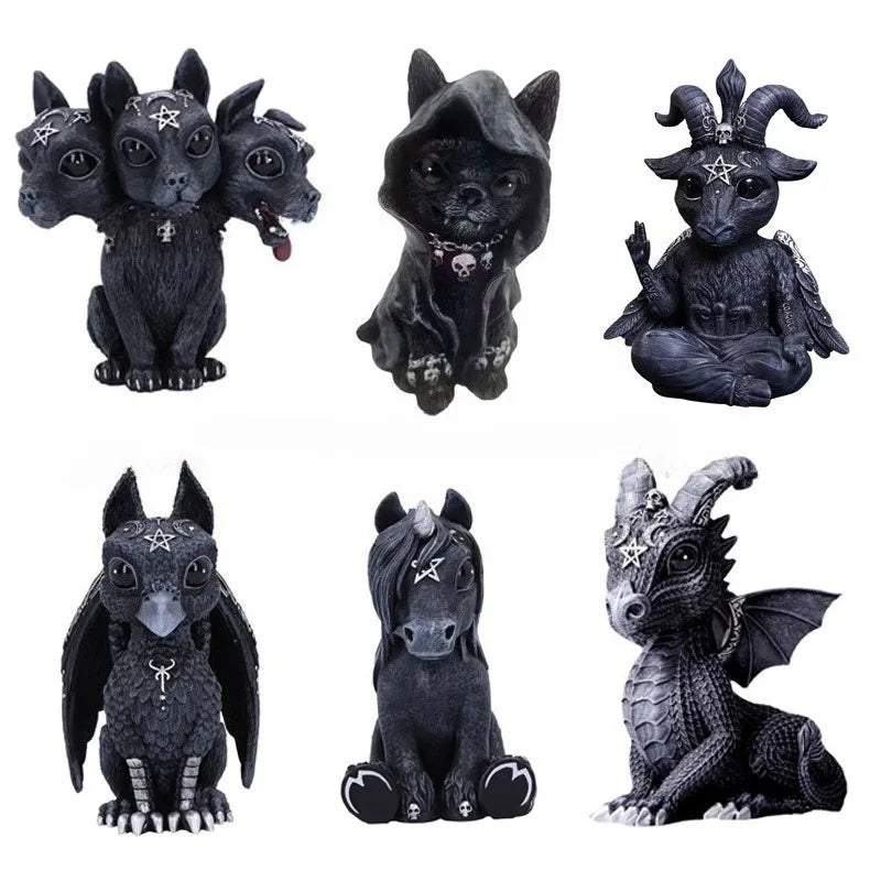 Halloween Cat Resin Ornament Set - Animal Sculpture for Garden & Home Decor