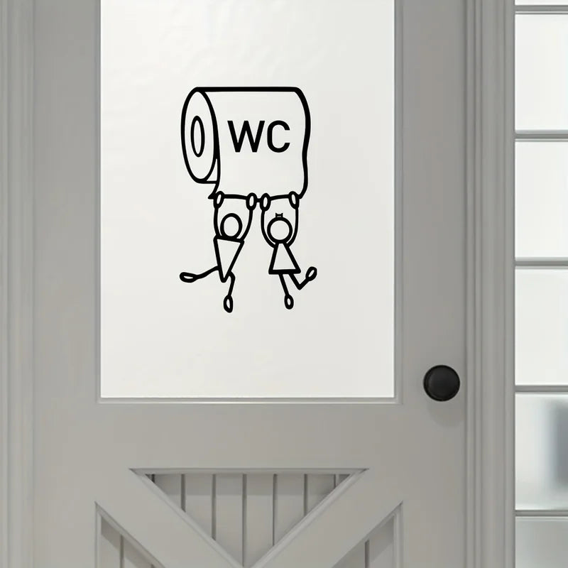 Humorous Toilet Wall Sticker - Easy Bathroom Decor with Herringbone Pattern