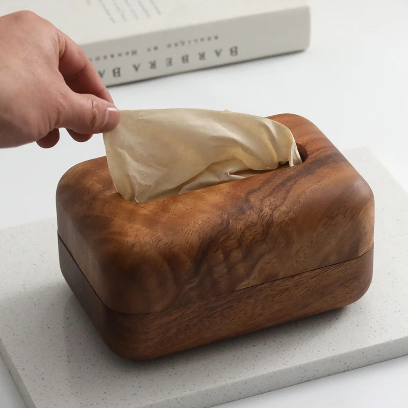 Minimalist Walnut Wood Tissue Box - Rectangular Storage for Home & Office
