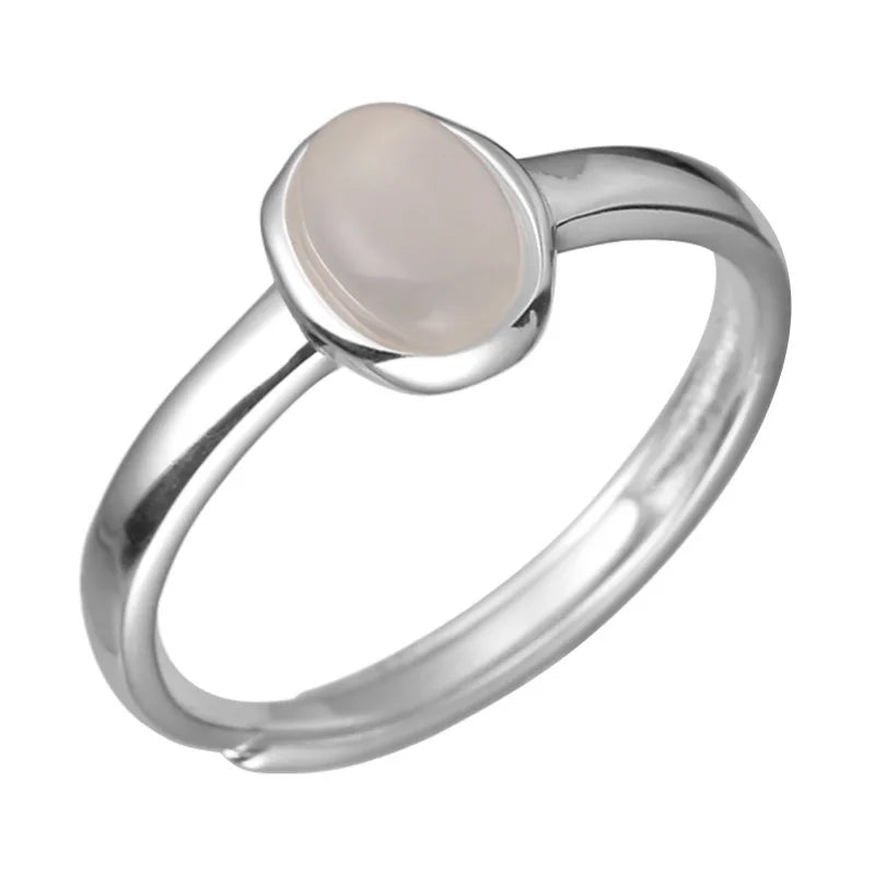 925 Sterling Silver Women's Ring Simple Vintage Adjustable Wide Stone Jewelry