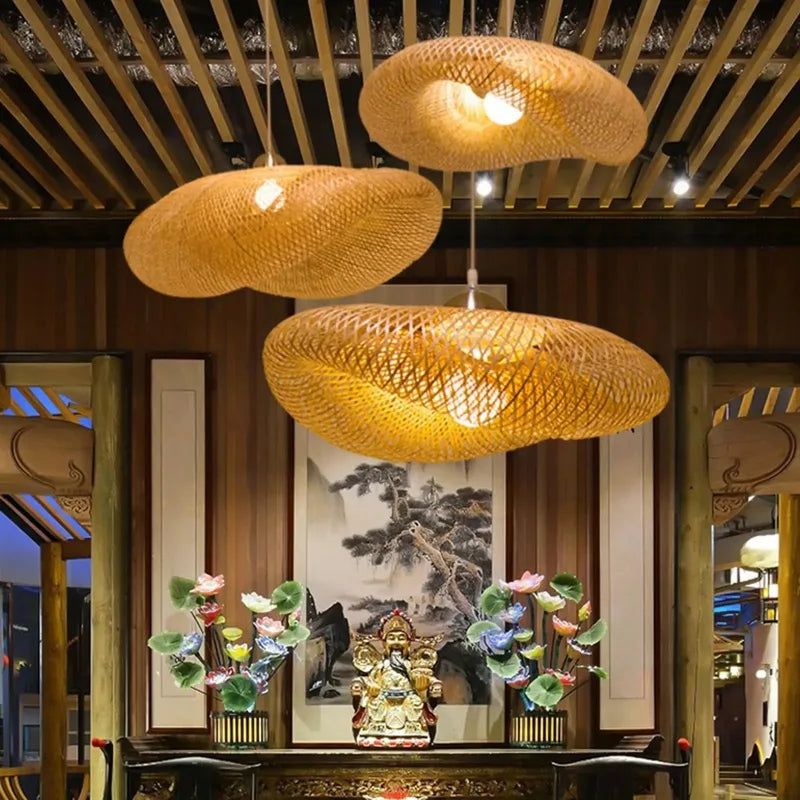 Vintage Bamboo Weaving LED Pendant Light for Home & Dining Rooms - Handcrafted Style