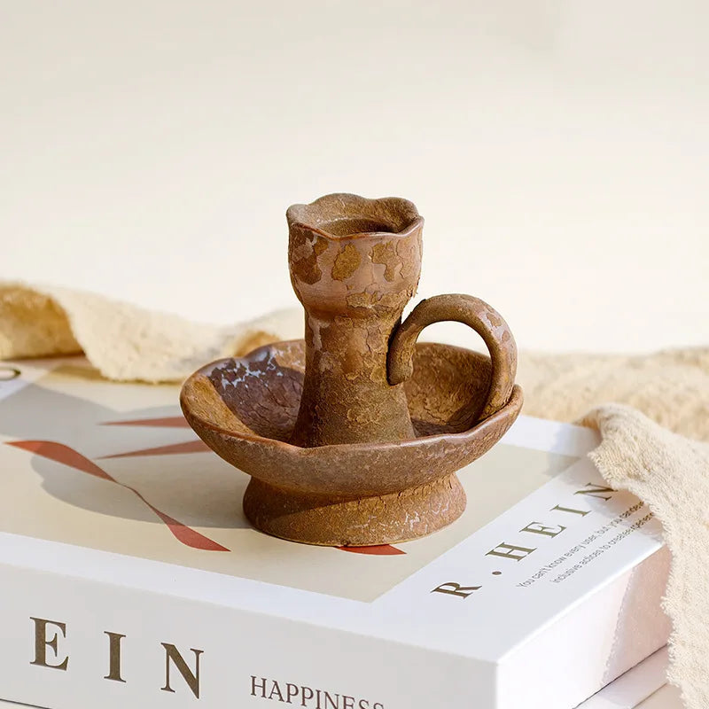 Handmade Coarse Ceramic Candle Holder for Living Room Bedroom Hospitality
