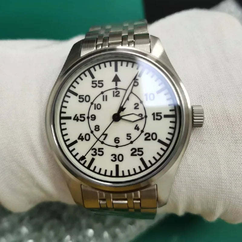 Men's Vintage Pilot Quartz Watch 40mm Stainless Steel Waterproof Sapphire Crystal