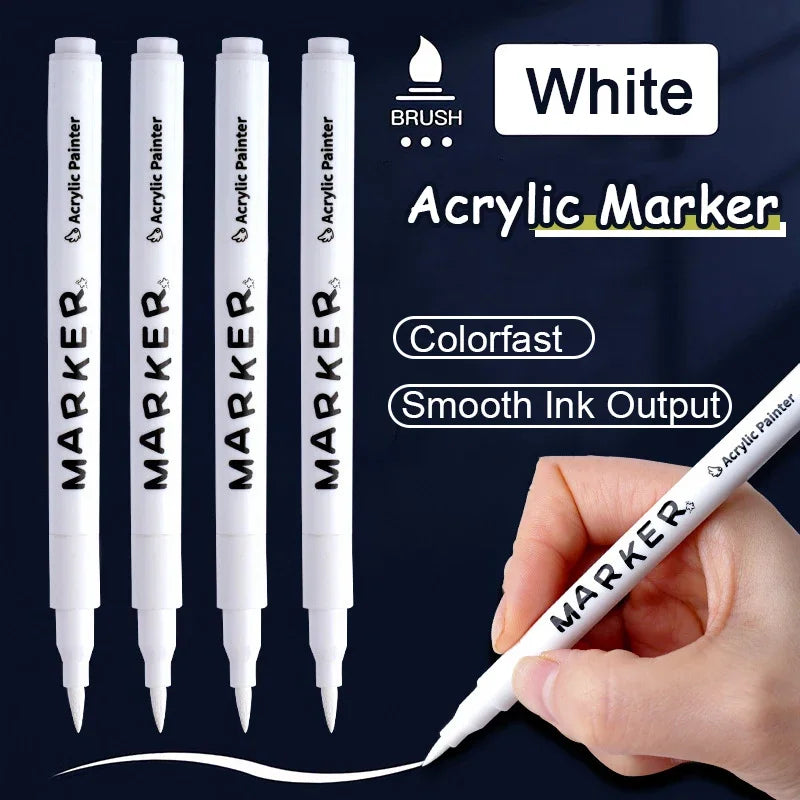 White Acrylic Paint Marker Set Waterproof & Quick-Drying for DIY Art & Fabric