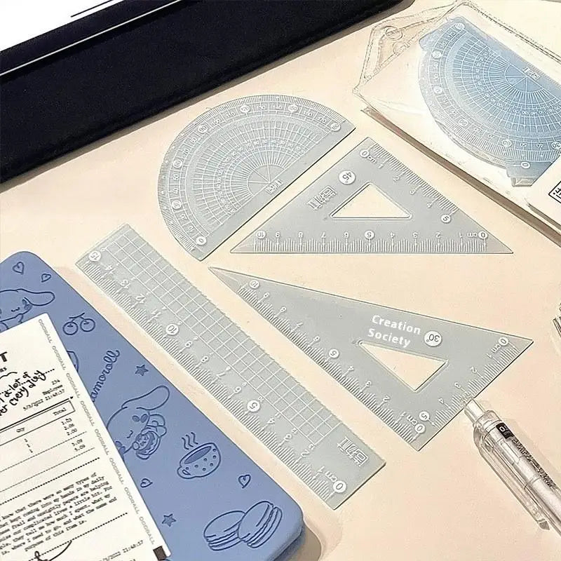 4PCS Measuring Ruler Set - Transparent Plastic Stationery for Students