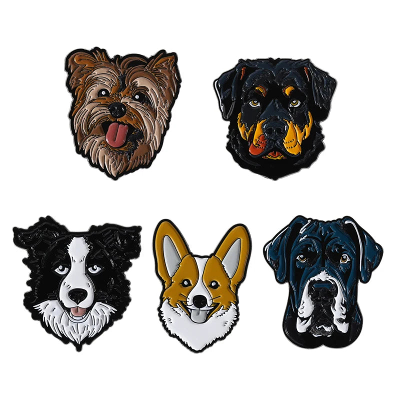 Cute Cartoon Pet Dog Enamel Pins - Golden Retriever, Beagle & Collie Brooches
