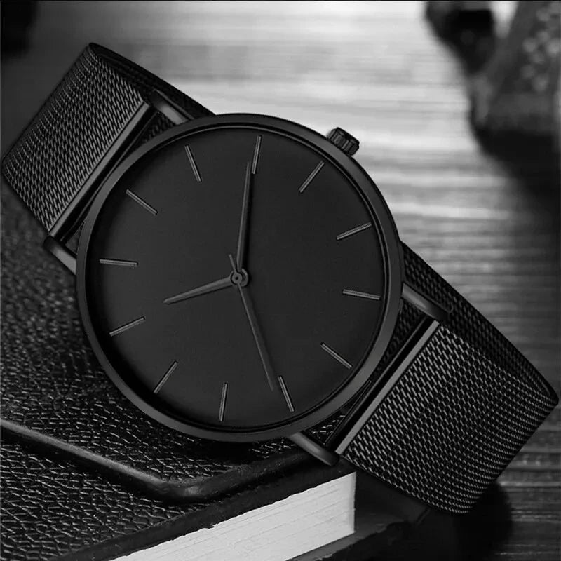 Men's Quartz Wristwatch - Ultra Thin Black or Rose Stainless Steel Business Watch