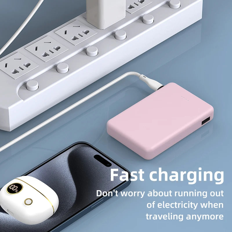Portable Power Bank 5000mAh with LED Display, Multiple Charging Cords