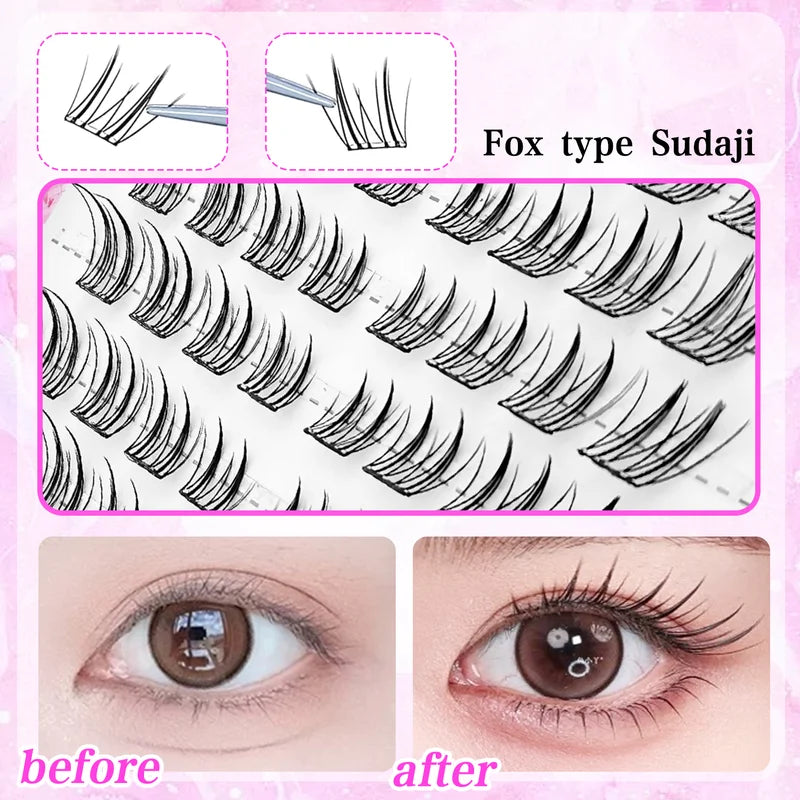 Fox Eye Glue-Free False Eyelashes - Natural Winged Style, Reusable, Beginner Friendly
