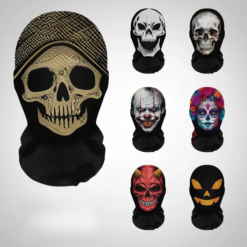 Halloween Skeleton Mask Elastic Mesh Hood Scary Cosplay Face Cover Breathable