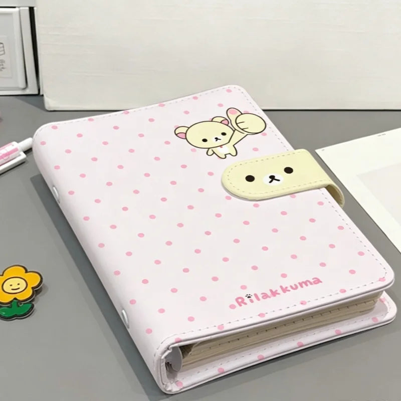 Cute Rilakkuma Pink Polka Dot Notepad - Detachable A6 Loose Leaf Stationery