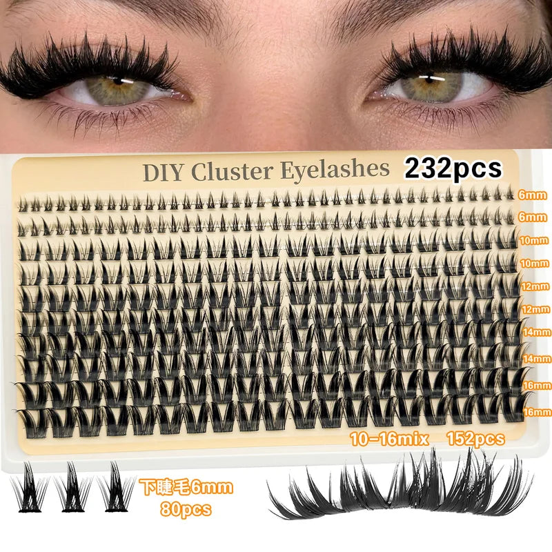 False Eyelash Clusters 5D Volume D Curl Spikes & Bottom Lash Attachments