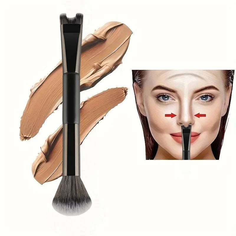 Dual-End Nose Contour Makeup Brush for Face & Eyeshadow - Highlight & Shadow Tool