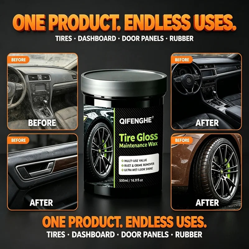 500ml Car Tire Gloss Wax with Rust & Grime Remover - Ultra Wet-Look Shine