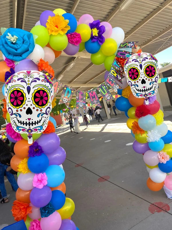 Colorful Flower Skull Aluminum Foil Balloons Halloween Party Decorations 3pcs