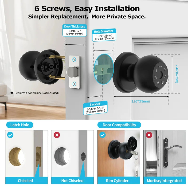 Electronic Smart Fingerprint Door Lock with App Control & Keypad