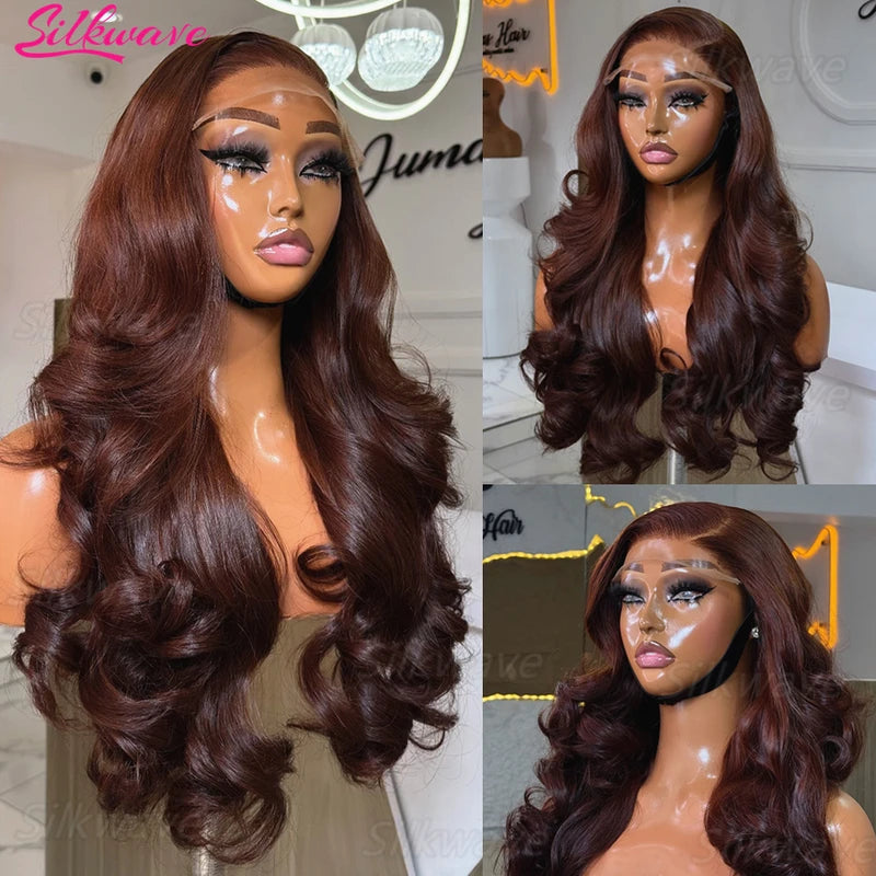 Body Wave Chocolate Brown Lace Front Wig Human Hair 13x6 HD Transparent Frontal 30 Inch