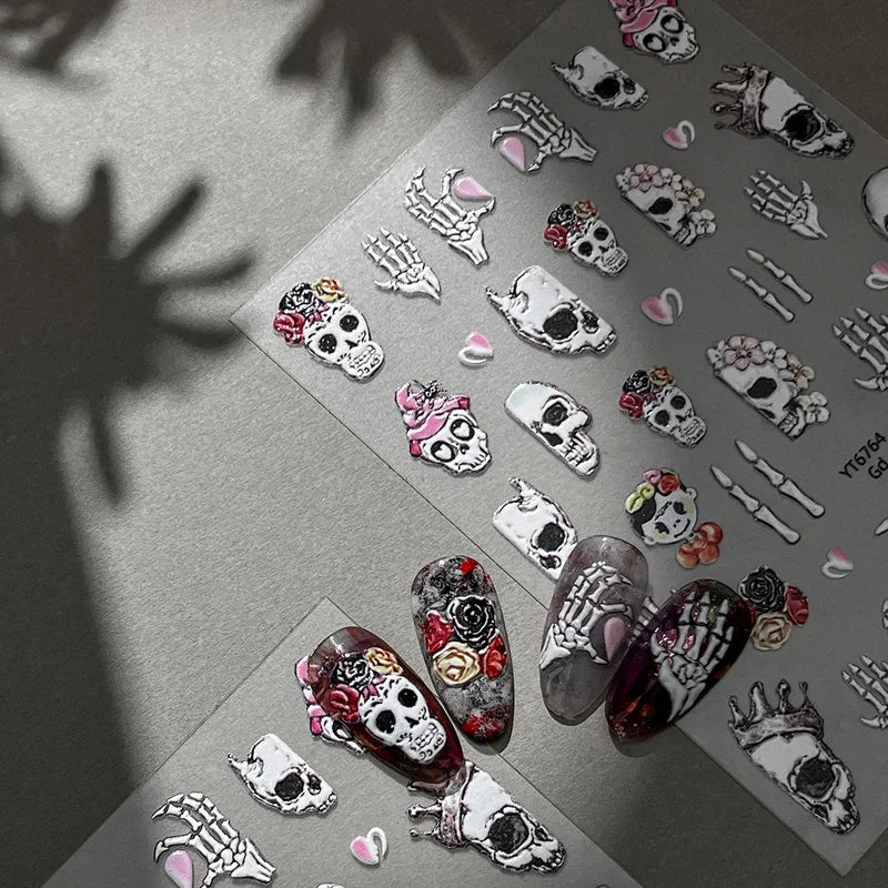 Halloween Skeleton Nail Art Stickers - Dark Evil Style Decorative Manicure Decals