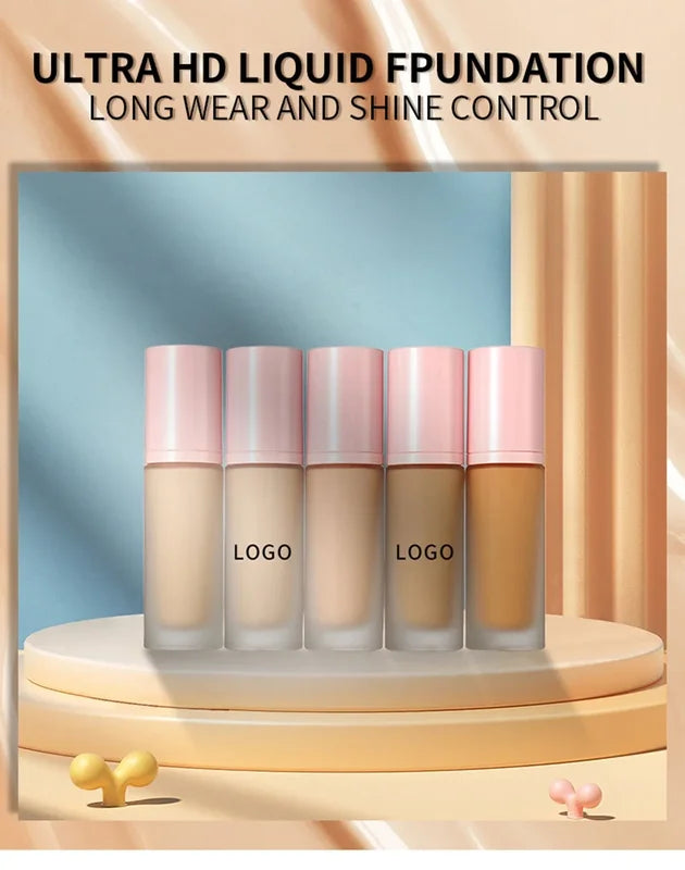 Long Lasting Waterproof Matte Liquid Foundation - Dark Skin, Oil-Free, Custom Logo