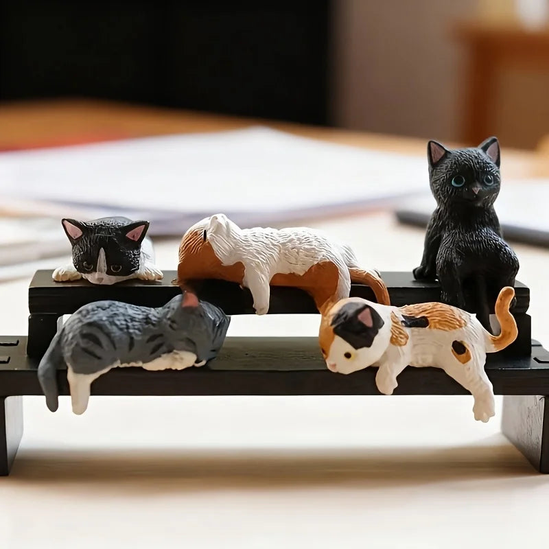 Set of 5 Cute Healing Cat Monitor Decorations - Kawaii Screen Edge Figurines for Office Desk, Anti-Loneliness Companion