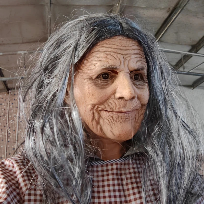 Realistic Granny Latex Mask with Moving Mouth for Halloween Costume Props