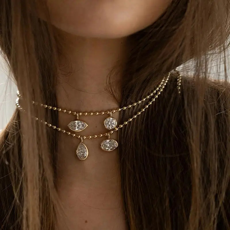 Women's Geometric Zircon Pendant Necklace Gold & Silver Chain Jewelry