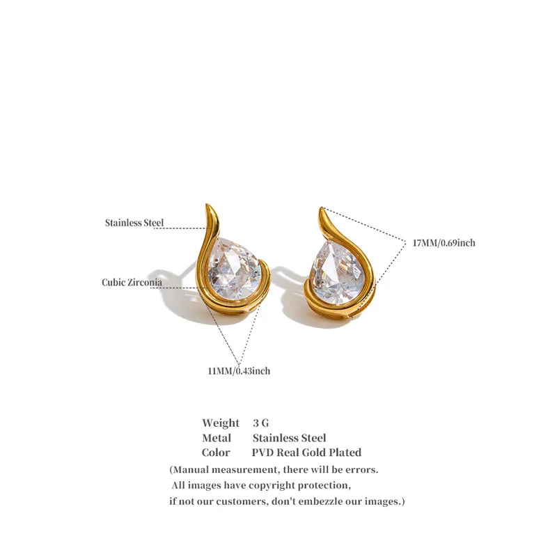 Stainless Steel Cubic Zirconia Drop Earrings - Trendy Party Jewelry Set