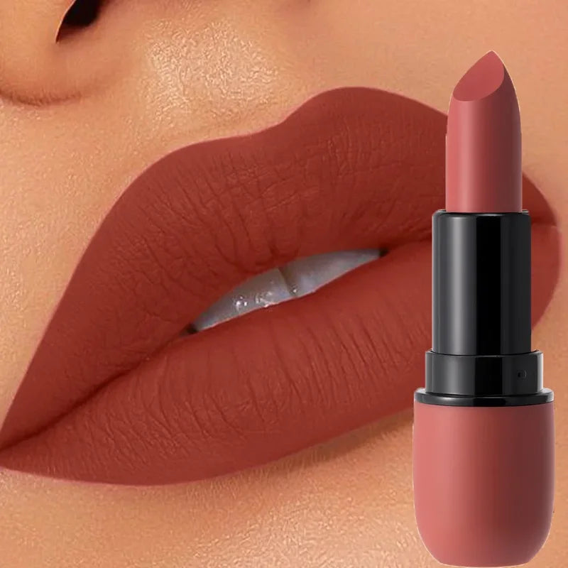 Matte Lipstick Waterproof Long Lasting Lip Color with Velvet Finish - 6 Colors